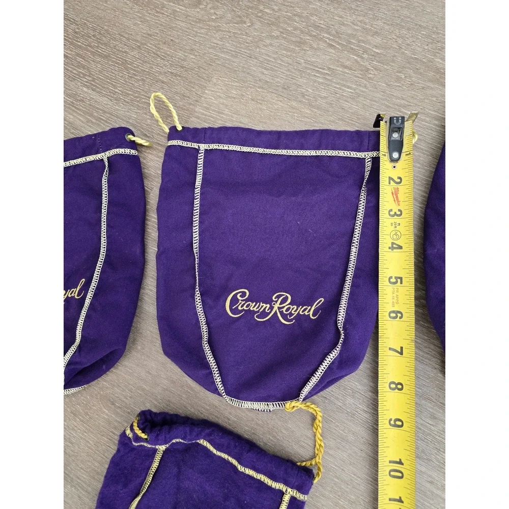 Crown Royale Purple Drawstring Bags Lot of 4 Mixed Sizes GoldEmbroidery Crafting